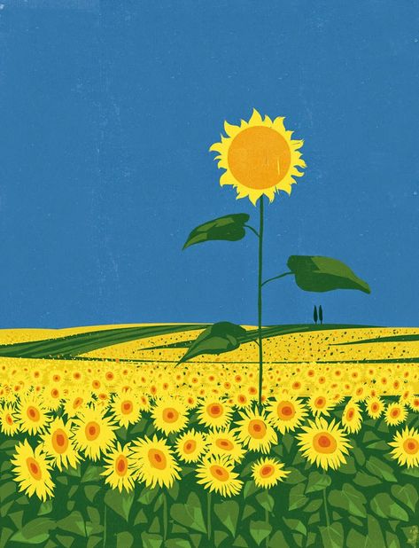 Field Of Sunflowers Drawing, Stand Out From The Crowd Illustration, Sunflower Illustration Simple, Symbol For Faith, Sunflower Maze, Flower Library, Plants Illustration, Folk Painting, Artwork Inspiration