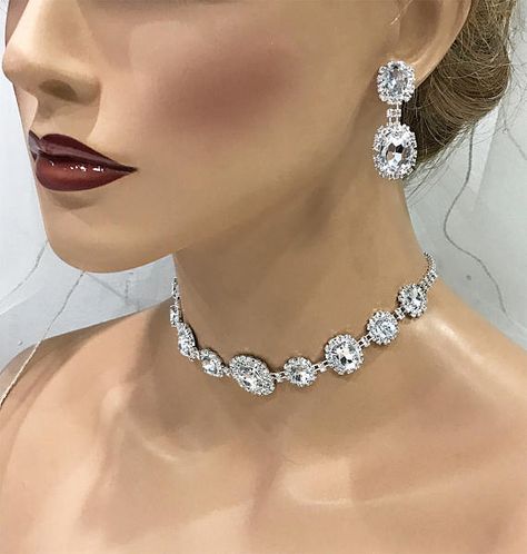 Prom Jewelry Sets, Bridal Necklaces, Bridesmaid Jewelry Set, Bridesmaids Gift Sets, Backdrops Necklace, Evening Jewelry, Bridal Choker, Crystal Statement Necklace, Choker Jewelry