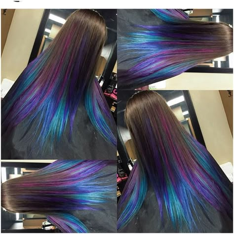 Peacock Hair Color, Oil Slick Hair, Peacock Hair, Hair Dyed, Galaxy Hair, Hair Color Crazy, Hair Color Purple, Pretty Hair Color, Hair And Beauty