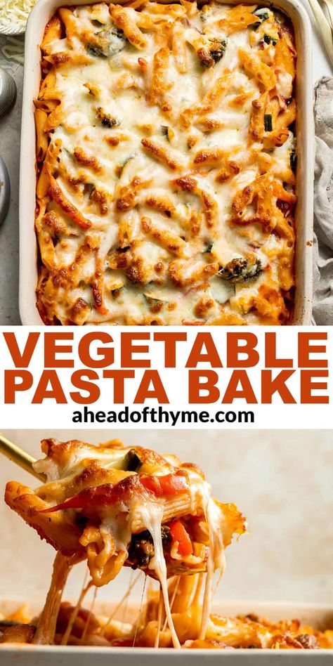 Vegetable Pasta Bake Vegetable Baked Pasta, Baked Pasta With Vegetables, Pasta With Marinara Sauce And Vegetables, Meatless Pasta Meals, Vegetable Baked Ziti Recipe, Baked Spaghetti Vegetarian, Pasta Bake With Veggies, Veggie Pasta Bake Recipes, Baked Veggie Pasta