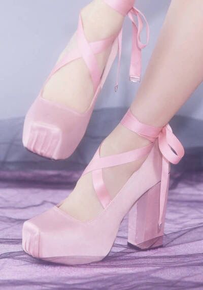 High heels ballerina shoes ribbons pastel pink cute kawaii soft aesthetic fashion Pink Shoes, On Twitter, Heels, Twitter, Pink