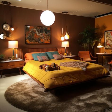 Bedroom 70s Style, 70s Interior Design, 70s Interior, Retro Bedrooms, Retro Interior Design, 70s Home, 70s Home Decor, Casa Vintage, Up House