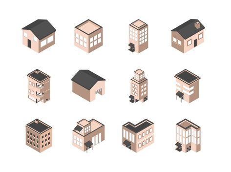 Buildings and houses isometric icon pack House Isometric, Building Isometric, Isometric Building, Building Illustration, Isometric Illustration, House Illustration, Technology Logo, Icon Pack, Icon Set