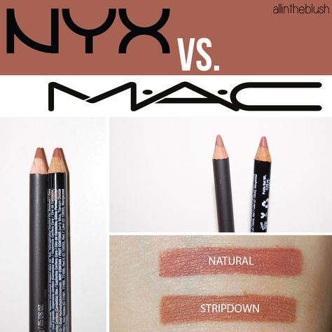 Dupe: MAC Stripdown Lipliner vs. NYX Natural Lipliner Mac Stripdown Liner, Mac Stripdown, Mac Whirl, Perfect Lip Color, Kylie Jenner Lips, Makeup Lips, Trendy Makeup, Makeup Swatches, Mac Makeup