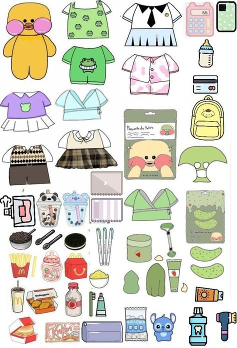 Paper Craft Templates Printable, Paper Doll Accessories, Duck Craft, Buku Diy, Duck Crafts, Free Printable Paper Dolls, Paper Doll Printable Templates, Paper Clothes, Barbie Paper Dolls