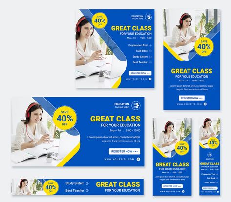 Online Course Banner Template PSD - 12 Sizes Adwords Banner, Website Slider, Multipurpose Banner, Banners Template, Business Course, Banner Online, Header Design, Banner Ads Design, Website Header