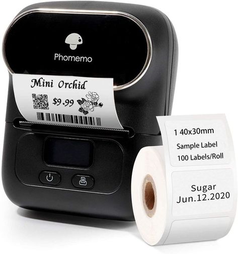 Phomemo-M110 Label Maker - Portable Bluetooth Thermal Label Maker Printer for Clothing, Jewelry, Retail, Mailing, Barcode, Compatible with Android & iOS System, with 1pack 40×30mm Label, Black Label Maker Machine, Folder Labels, Barcode Labels, Logo Design Diy, Sticker Printer, Thermal Label Printer, Portable Printer, Mini Printer, Thermal Labels