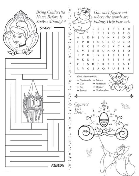 Free and Fun Printable Activities for Kids | Learning Printable Cinderella Crafts, Coloring Games For Kids, Disney Activities, Disney Free, Activity Worksheet, Disney Printables, Activity Sheets For Kids, Fun Worksheets, Printable Activities For Kids