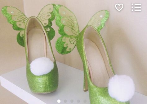 Disfraz Fairy High Heels, Disney Heels, Tinkerbell Shoes, Pixie Costume, Shoes Disney, Tinkerbell Disney, Fairy Shoes, Tinkerbell Party, Princess Cosplay