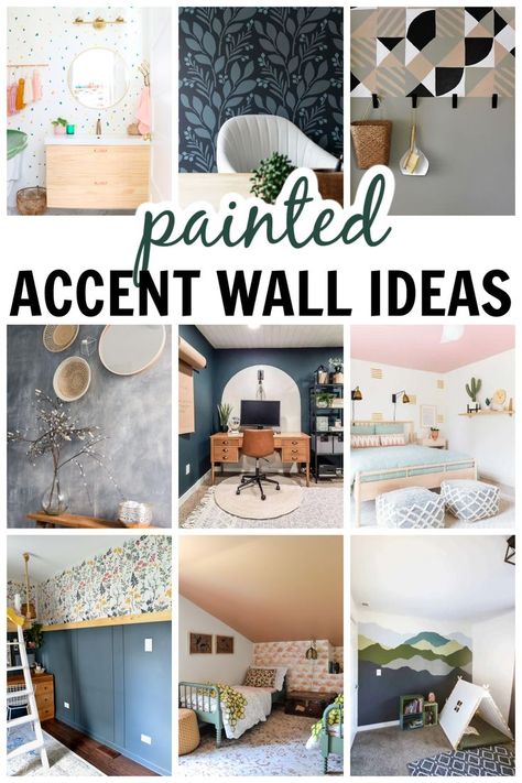 collage of painted accent wall designs Painted Accent Wall Ideas, Home Office Accent Wall Ideas, Diy Painted Accent Wall, Office Accent Wall Ideas, Home Office Accent Wall, Accent Wall Paint Ideas, Diy Accent Wall Paint, Office Accent Wall, Painted Accent Wall