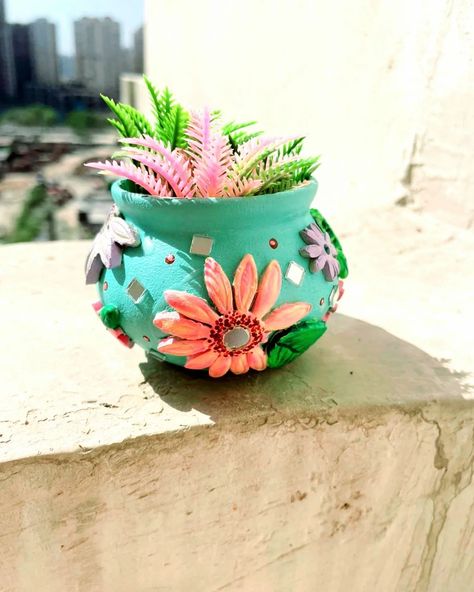 Easy DIY with Clay and Matka Icecream Container Container:- @havmoricecreams Mirrors:- @crystalindia Clay:- Fevicryl Mouldit Colours:- Fevicryl Acrylic Pastel Colour #easydiy #diy #bestoutofwaste #clayart #clayartist #claycraft #claywork #fevicrylmouldit #hobbyideasindia #keepcreating #clayartdiy #reuse #recycle #mygovindia #matkadecoration #KraftyKinni [Easy diy, Clay, Clay art diy, Clay work, Diy, DIY with Clay, Best Out Of Waste, Fevicryl Mouldit, Easy Clay Art, Matka icecream decor, ... Mouldit Clay Art On Pot, Diy With Clay, Mouldit Clay Art, Clay Art Diy, Clay Clay, Clay Work, Work Diy, Best Out Of Waste, Reuse Recycle