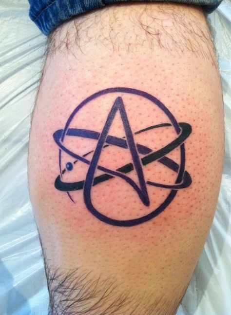 Atheist symbol. They are all Atheist because they probably feel they are so important that nothing out there could be better of smarter then what they are.  Their ego will not allow them to think of God. Atheist Tattoo, Atheist Symbol, Science Tattoo, Science Tattoos, Hp Tattoo, Idea Tattoo, Tattoo Themes, Clock Tattoo Design, Symbol Tattoos