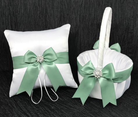 Crystal Wedding Ring, Green Wedding Rings, Wedding Ring Bearer Pillow, Wedding Mint Green, Wedding Ring Bearer, Flower Girl Baskets, Ring Bearer Pillows, Light Mint Green, Ring Bearer Pillow