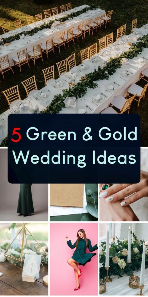 Elevate your special day with stunning green and gold wedding inspiration! From rustic to elegant, explore unique decor, bouquet, and attire ideas for a memorable celebration. Gold Ivory Wedding, Gold Wedding Ideas, Green And Gold Wedding, Gold Winter Wedding, Green Gold Weddings, Winter Wedding Color Palette, Jewish Wedding Ceremony, Gold Wedding Inspiration, Low Cost Wedding