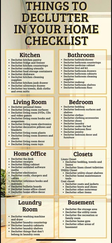 How To Clean The Living Room, Cleaning Out Clutter, Organize House Declutter, List Of Rooms In A House, Declutter Challenge Bedroom, Declutter House Checklist, Cleaning A Cluttered House, Tips For Downsizing House, Whole House Declutter Checklist