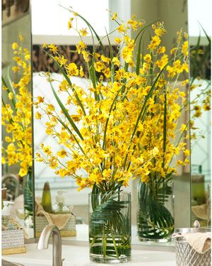 Silk Oncidium Orchids & Grass Silk Orchids Arrangements, Silk Flower Centerpieces, Oncidium Orchids, Peonies Centerpiece, Garden Centerpiece, Silk Orchids, Yellow Orchid, Artificial Plants And Trees, Artificial Orchids