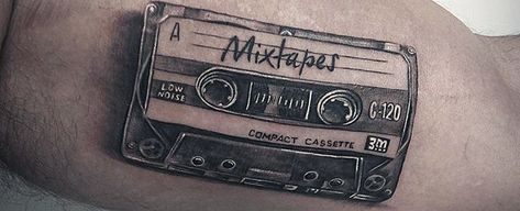 Discover a musical throwback with the top 50 best cassette tape tattoo designs for men. Record your own inspiration with cool retro ink ideas. Cassette Tape Tattoo, Music Staff Tattoo, Cassette Tattoo, Tape Tattoo, Dj Tattoo, Headphones Tattoo, Trendy Tattoo Ideas, Tattoo Ideas For Guys, Cassette Audio