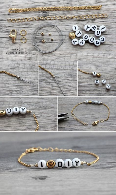 Alphabet Bracelet | I SPY DIY Different Types Of Bracelets, Types Of Bracelets, I Spy Diy, Homemade Bracelets, Diy Jewelry Tutorials, Easy Jewelry, Easy Diy Jewelry, Creative Craft, 15 Diy