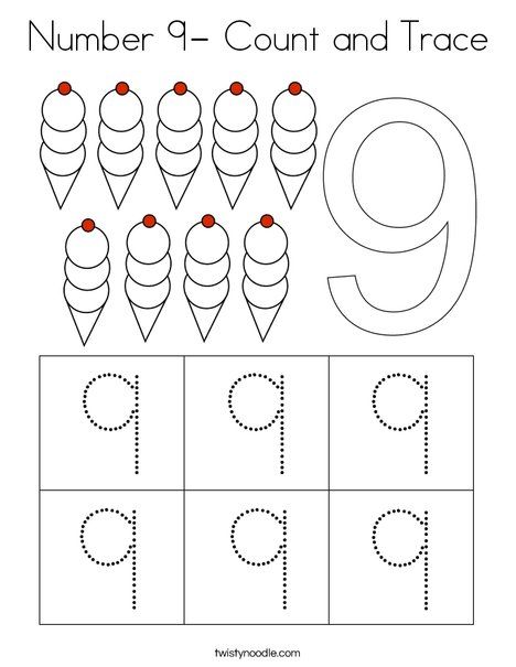 Number 9- Count and Trace Coloring Page - Twisty Noodle Number 9 Worksheets For Kindergarten, 9 Worksheets Preschool, Number 9 Tracing Worksheet, Number 9 Preschool Activities, Number 9 Crafts For Toddlers, Number 9 Activity For Preschool, Number 9 Crafts For Preschool, Number 9 Activities, Number 9 Preschool