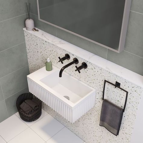 Tiny Half Bath, Wall Hung Sink, Tiny Bath, Floating Sink, Ceramic Bathroom Sink, Wall Mount Sinks, Small Bathroom Sinks, Rv Bathroom, Bathroom Layouts