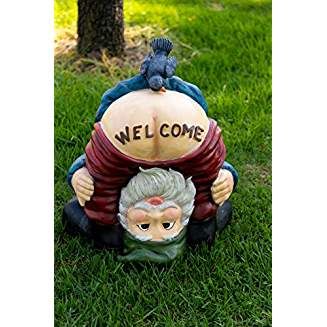 Alpine Mooning "Welcome" Gnome with Bird Statue, 22 Inch Tall Folk Creatures, Welcome Gnome, Sculpture Outdoor, Welcome Wood Sign, Garden Gnomes Statue, Frog Statues, Outdoor Deck Furniture, Art Ornament, Gnome Statues