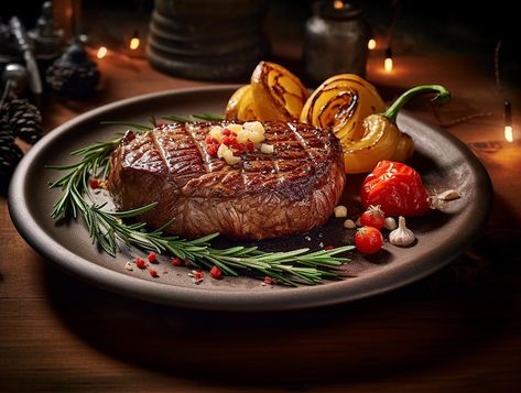 Photo grilled beef steak with red pepper... | Premium Photo #Freepik #photo #meat-plate #grilled-meat #grilled-food #grilled-steak Perfect Pork Chops, Grilling Guide, Filet Mignon Steak, Grilled Pork Chops, Grilled Beef, Burger Bar, Juicy Steak, Turkey Burgers, Food Concept