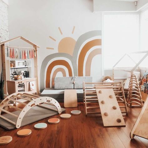 Lily & River’s Instagram profile post: “Imagine 🌈 being a kid and waking up to this playful wonderland. 😍 ✨Tap to shop!✨ Create your ultimate playroom with smart products by USA…” Playroom Montessori, Baby Playroom, Montessori Playroom, Montessori Room, Toddler Playroom, Kids Playroom Decor, Playroom Wall Decor, Daycare Ideas, Playroom Wall