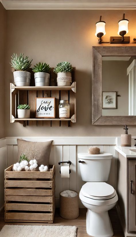 17+ Must-Try Over the Toilet Decor Ideas to Refresh Your Bathroom 🌱💡 Over The Toilet Decor, Toilet Decor Ideas, Monochromatic Bathroom, Vintage Inspired Bathroom, Spa Inspired Bathroom, Toilet Decor, Floating Shelf Decor, White Floating Shelves, Over The Toilet