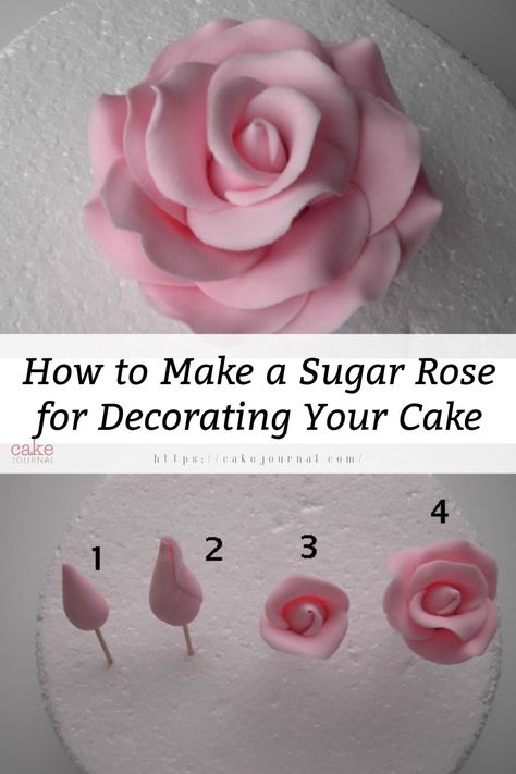 A woman wearing pink rose icing Easy Gum Paste Flowers, Gum Paste Roses Tutorial, Cake Roses How To Make, How To Make Fondant Roses, Fondant Roses Easy, Rose Cake Ideas, Rose Cake Decorating, Fondant Rose Tutorial, Gum Paste Flowers Cake