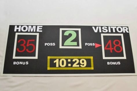 Game Day Party DIY Scoreboard | Faithfully Free Diy Basketball Scoreboard, Sports Event Decor, Diy Scoreboard Ideas, Diy Basketball Decor, Girlguiding Activities, Diy Scoreboard, Basketball Classroom, Sports Vbs, Football Scoreboard