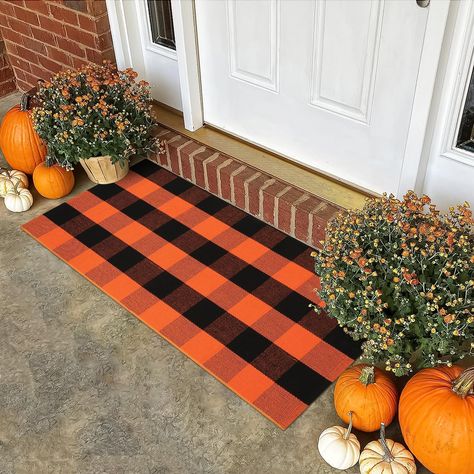 PRICES MAY VARY. Sturdy Material: LEEVAN buffalo plaid rugs made of 100% high-quality cotton, fabric is thick and durable with handmade braided gives the rug a long-lasting ues life Classic Design: Cotton rug with black orange checkered, a bright color impacting with Christmas color, modern and timeless design!Very suitable for Christmas decoration, bringing a festive Versatile Rug: checkered braided rug perfect for indoor/outdoor porch decor, Christmas Decor as a welcome door mat, entryway thro Thanksgiving Entryway, Fall Decor Apartment, Layered Rug, Front Porch Rug, Rug For Entryway, Kitchen Porch, Plaid Rug, Cheese Box, Porch Rug