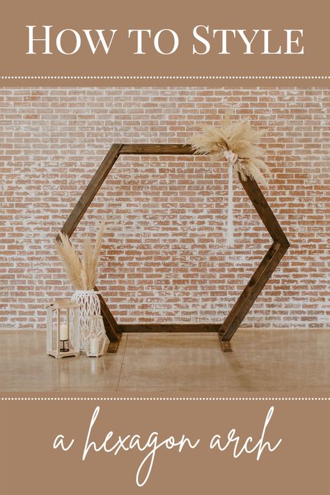 Hexagon Flower Arch Wedding, How To Decorate An Octagon Wedding Arch, Hexagon Alter Wedding, Hexagon Arch Draping, How To Decorate A Hexagon Wedding Arch, Decorating Hexagon Wedding Arch, Hexagon Photo Backdrop, Hexagon Wedding Arch Winter, Diy Hexagon Wedding Arch