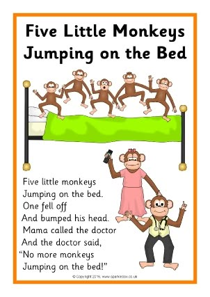 View Preview 5 Monkeys Jumping On The Bed, 5 Little Monkeys Jumping On The Bed, Monkey Jumping On The Bed, Bed Reference, Rhyming Poems For Kids, Nursery Rhymes Poems, Preschool Poems, Monkeys Jumping On The Bed, English Poems For Kids