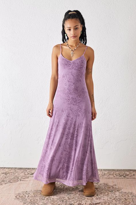 Long Lacy Slip Dress, Purple Skirt Outfit, Urban Outfitters Maxi Dress, Vintage Purple Dress, Purple Summer Dress, 2000s Dress, Colour Season, Wedding Fits, Purple Silk Dress