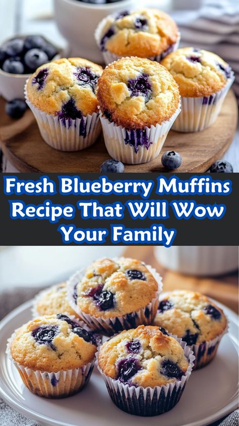 Impress your family with these fresh blueberry muffins that are as simple to make as they are delicious! This homemade recipe creates muffins that are soft, moist, and generously filled with juicy blueberries. Perfect for breakfast or brunch, these muffins are a treat that everyone will love. With just a few pantry staples required, you can create this flavorful delight in under an hour. Serve them warm with a pat of butter for an extra special touch that will have everyone asking for seconds! What Can You Make With Fresh Blueberries, Blueberries Muffins Recipes, Easy Blueberry Recipes, Easy Homemade Blueberry Muffins, Homemade Blueberry Muffin Recipe, Blueberry Muffin Recipes, Fresh Blueberry Muffins, Blueberry Muffin Recipe Healthy, Healthy Blueberry Recipes