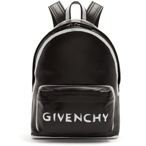 Givenchy Graffiti logo leather backpack ($1,890) ❤ liked on Polyvore featuring bags, backpacks, black, knapsack bag, leather backpacks, day pack rucksack, leather bags and leather knapsack