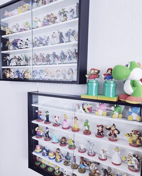 Pokemon Collection Display, Amiibo Display, Figurine Storage, Gamer House, Underground Lair, Gamer Room Diy, Game Loft, Collection Room, Video Game Rooms