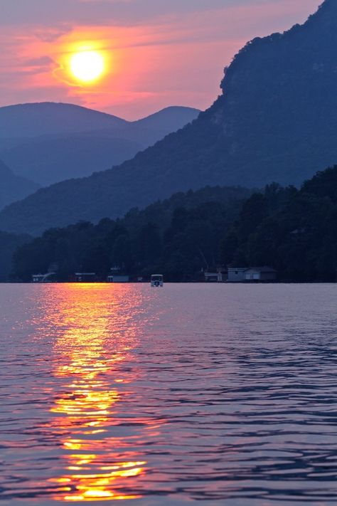 Lake Lure North Carolina Lake Lure North Carolina, Usa Dream, Sunset Over Lake, River Sunset, Jennifer Grey, Lake Scene, Lake Lure, Nc Mountains, Sunset Lake