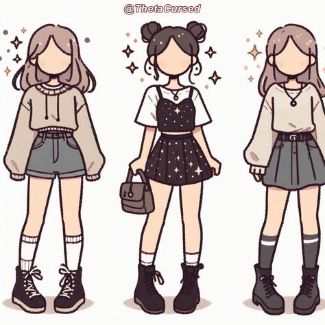 Cute Casual Outfits Drawing, Cute Drawn Outfits, Cute Outfit Reference, Cartoon Outfits Drawing, Cartoon Outfits Ideas Inspiration, Outfits Anime, Outfit Ideas Drawing Female Casual, Clothes Drawing Ideas, Cute Outfits Drawings