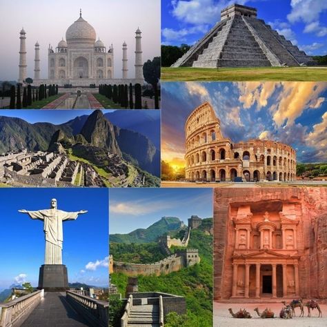 7 World Wonders, Landmarks Around The World, New Seven Wonders, Travel Flyer, 7 Wonders Of The World, Seven Wonders Of The World, International Tourism, 7 Wonders, Cool Facts