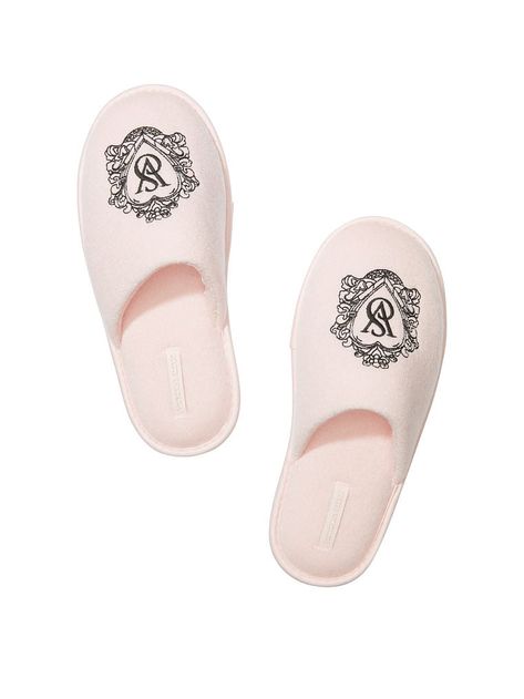 Terry Closed-Toe Slippers - Sleep Accessories - Victoria's Secret Adventure Time Outfits, Vs Monogram, Vs Slippers, Organize Wardrobe, Corinne Day, Crest Embroidery, Leopard Slippers, Floral Slippers, Pom Pom Slippers