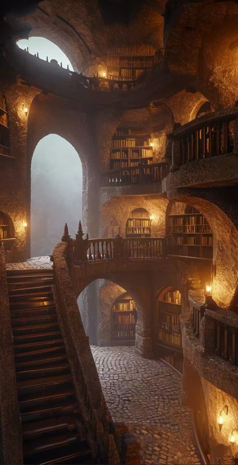 Underground Library, Rolling On The Floor Laughing, Productive Work, Dream Library, Home Office Ideas, Fantasy House, Fantasy Castle, Working Space, Fantasy Setting