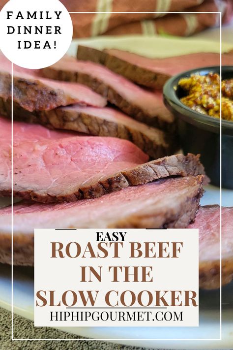 slices of medium rare roast beef on a plate with whole grain mustard Roast Beef Slow Cooker Recipes, Spoon Roast Recipes Slow Cooker, Roastbeef Slowcooker, Roast Beef In Crock Pot, Blade Roast Slow Cooker, Spoon Roast Recipes, Crockpot Roast Beef Recipes, Beef Roast Crockpot Recipes, Roast Beef Slow Cooker