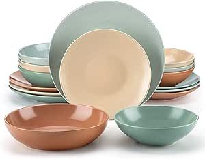 vancasso Sabine Dinnerware Sets, 16 Pieces Stoneware Round Plates and Bowls Set, Semi-matte Dishes Set Service for 4, Dishwasher and Microwave Safe, Multicolor Crockery Set, Plates And Bowls Set, Pasta Bowl Set, Stoneware Dinnerware Sets, Stoneware Dinnerware, Porcelain Dinnerware, Soup Plating, Dish Sets, Tableware Set