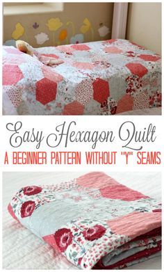 Make a hexagon quilt the easy way! No "y" seams, just straight line sewing. Makes a darling throw, baby quilt, or bed quilt depending on how many half-hexagons you stitch together. Beginner Sewing Projects Easy, Hexagon Quilt, Leftover Fabric, Straight Line, Fabric Baskets, Sewing Projects For Beginners, Sewing Skills, Love Sewing, Quilt Tutorials