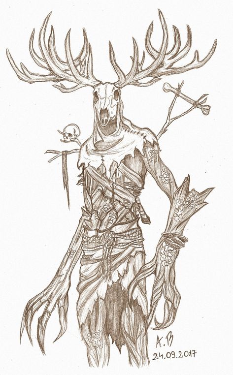 Wendigo Tattoo Ideas, Windigo Reference Drawing, Skinwalker Drawing, Leshen Monster, Wendigo Character Design, Leshy Tattoo, Wendigo Drawings, Leshy Art, Wendigo Drawing