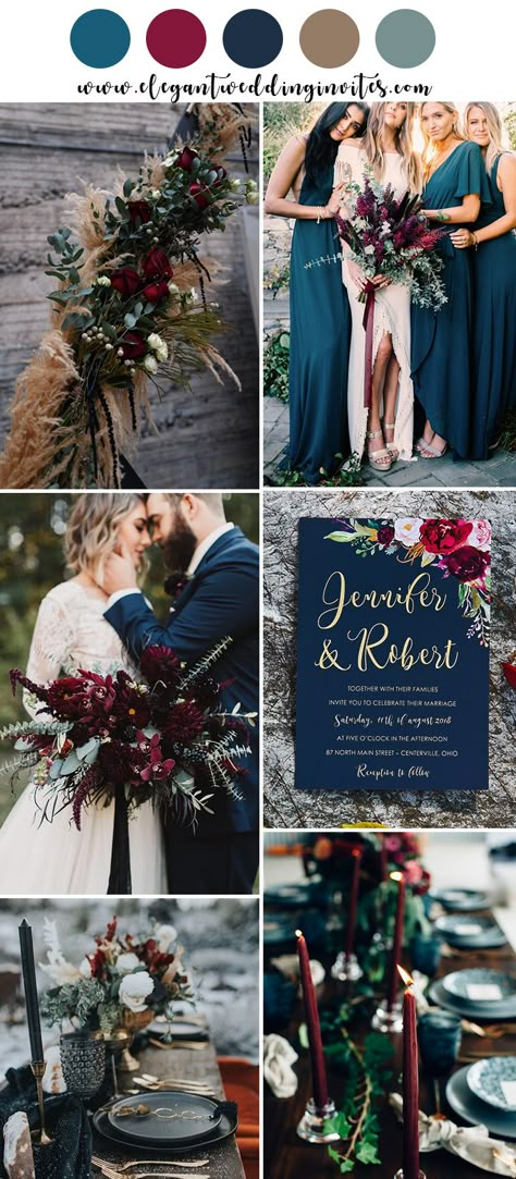 jewel tone boho inspired forest fall wedding colors Moody Boho, Autumn Bride, Moody Wedding, Boho Chic Wedding, Wedding Theme Colors, Fall Wedding Colors, Burgundy Wedding, Floral Wedding Invitations, Wedding Color Schemes