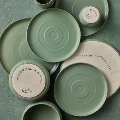 PRICES MAY VARY. SERVICE FOR 8 - Beautify your table setting with this standout round and textured dinner dish set. The stoneware set service for 8 includes wide salad plates (8.6-inch), dinner plates (10.6-inch), bowls (29 fl.oz) and cups (11 fl.oz). UNIQUE ARTISTIC PIECE - The organic shapes, tactile cues, and hand carved inspirational notes are all evidence of human touch, and illustrate the artistic process. Elevate your dining experience with family and friends with these original pieces. E Modern Dishware, Dishware Sets, Plates And Bowls Set, Casual Dinnerware, Stoneware Dinnerware Sets, Stoneware Dinnerware, Notes Inspiration, Reactive Glaze, Ice Creams