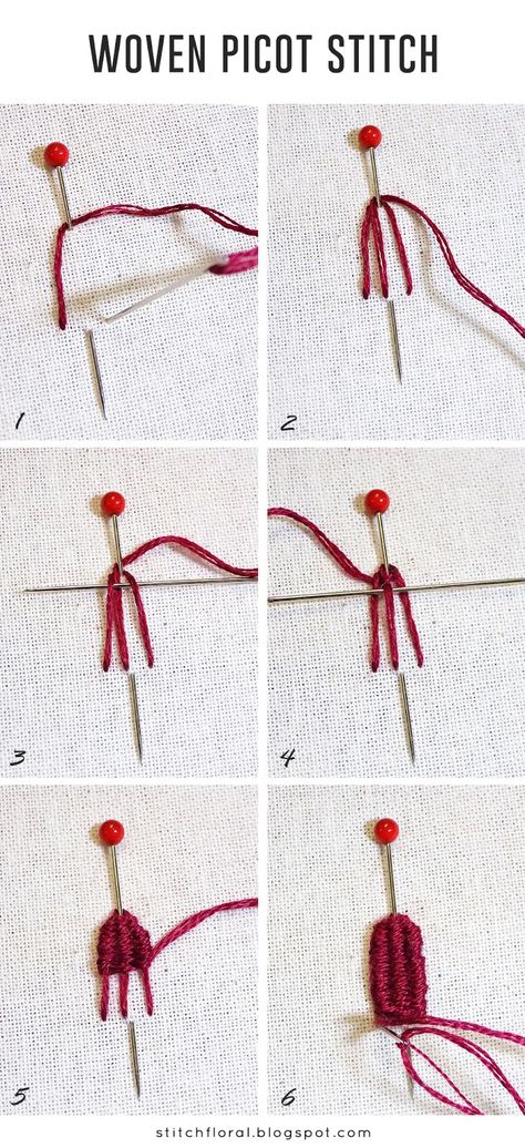 woven picot tutorial Embroidery Realistic, Realistic Tutorial, Picot Stitch, Silk Ribbon Embroidery Tutorial, Stitches Design, Brazilian Embroidery Stitches, Silk Ribbon Embroidery Patterns, Ribbon Embroidery Kit, Ribbon Embroidery Tutorial