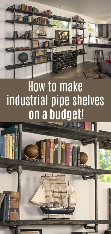 Industrial Modern Decor, Diy Shelves Design, Diy Industrial Home Decor, Regal Industrial, Diy Pipe Shelves, Urban Industrial Decor, Pipe Shelving, Industrial Diy, Modern Industrial Decor